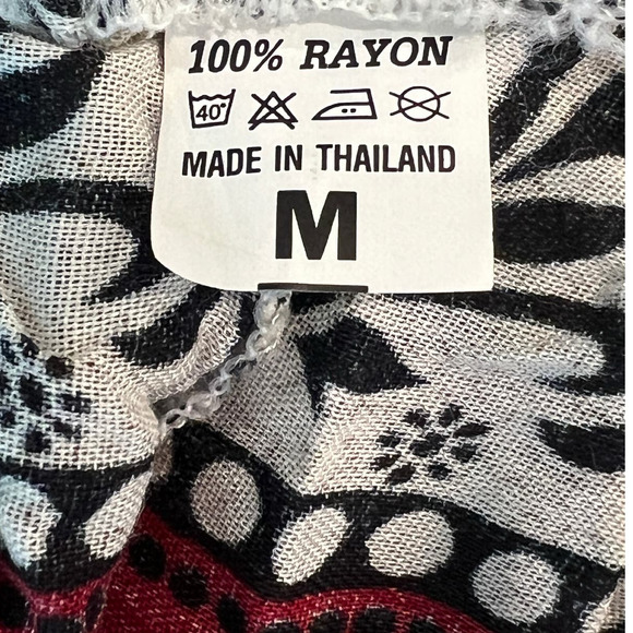 Thailand Elephant Red, Black,White Pattern Boho Drawstring Wide Leg Pants Medium - Picture 6 of 6